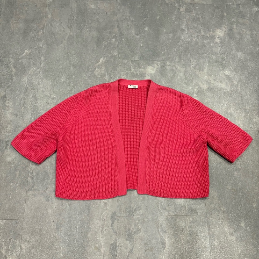 AKRIS PUNTO Pink Cropped Short Sleeve‎ Knit Cardigan Size Medium